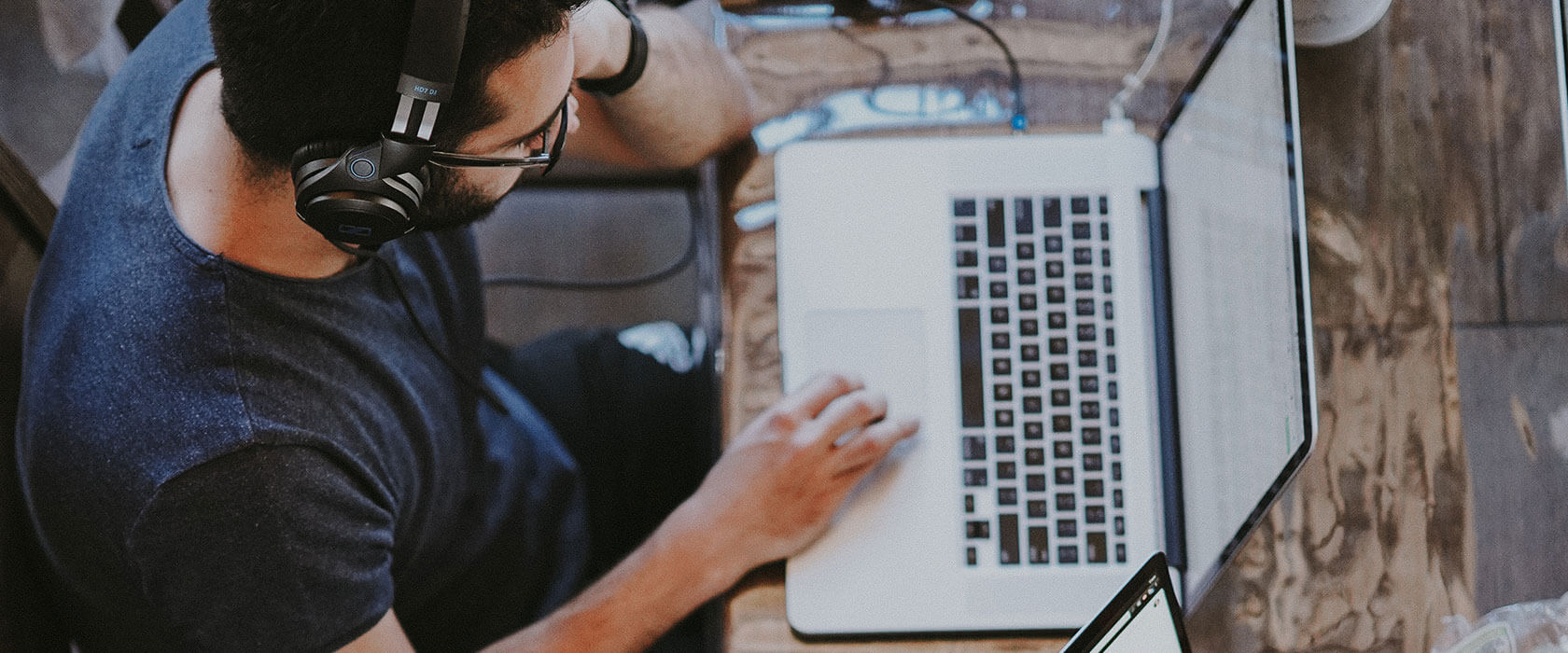 typing on the laptop